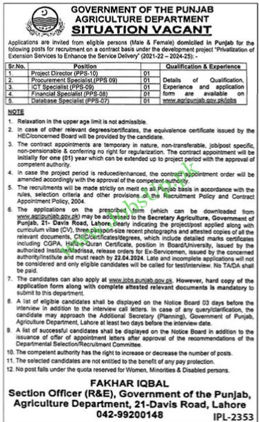 Agriculture Department Punjab Jobs 2024