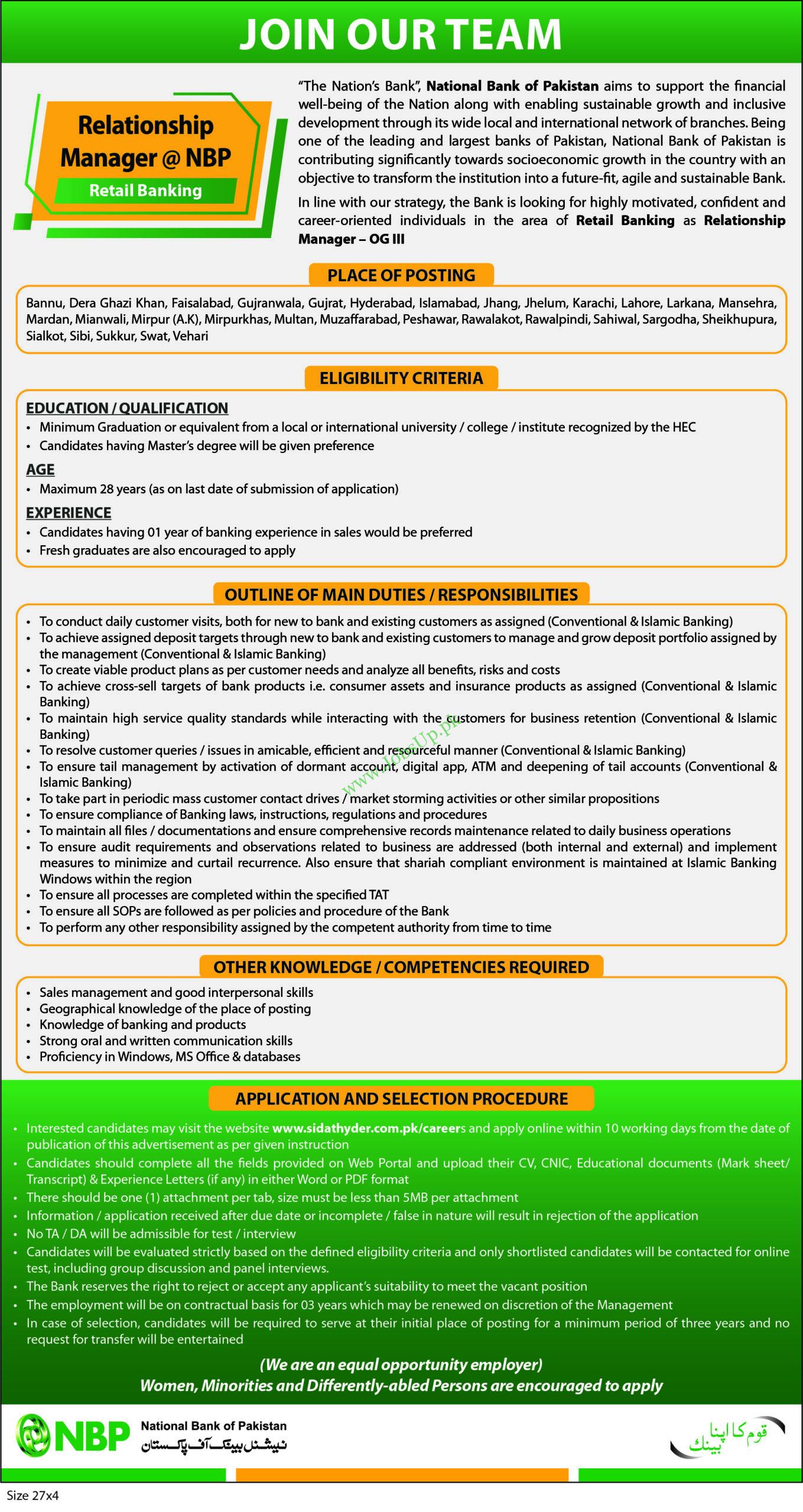 NBP Jobs 2024 for Fresh Graduate Online Apply