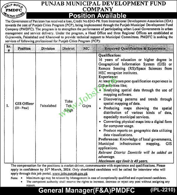 PMDFC Punjab Municipal Development Fund Company Jobs 2024