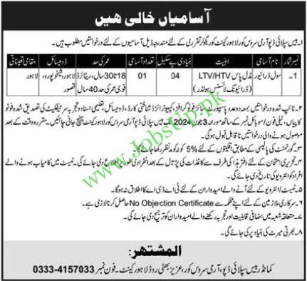 Driver Jobs in Base Supply Depot Lahore Cantt 2024