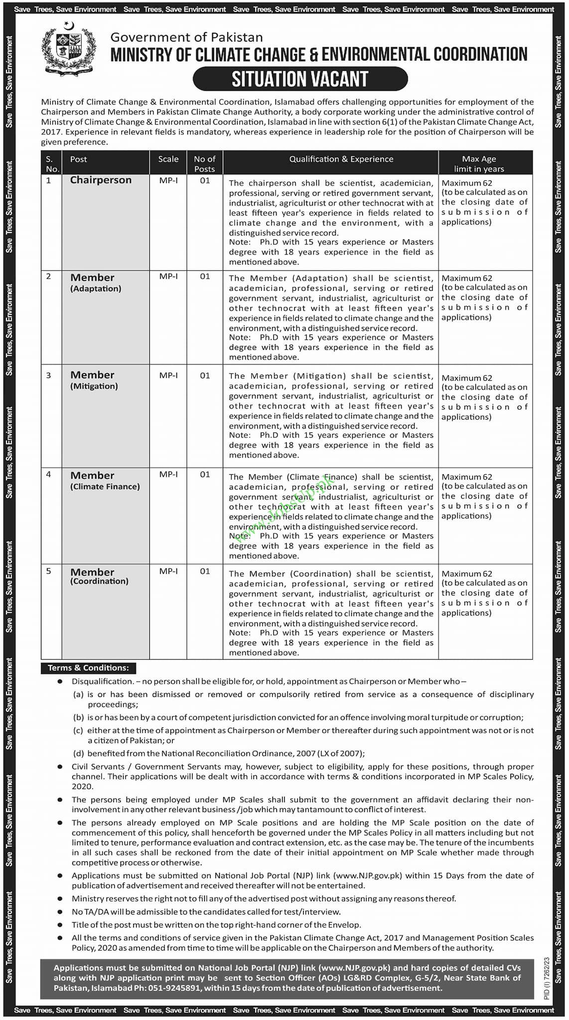 Ministry of Climate Change Islamabad Jobs 2024