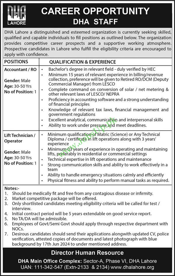 Defence Housing Authority DHA Jobs in Lahore 2024