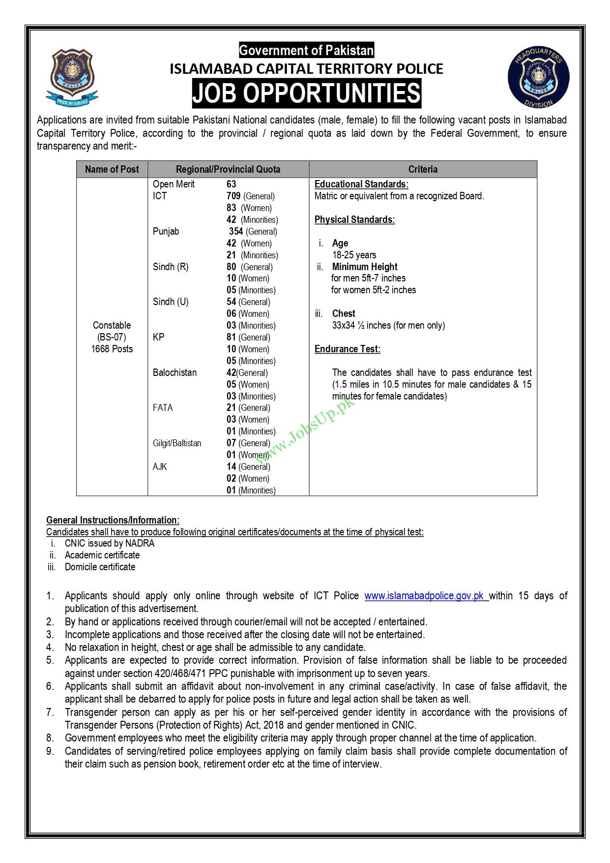 ICT Police Jobs 2024 Online Apply