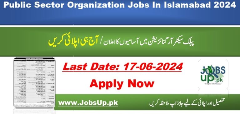 Public Sector Organization Jobs 2024 In Islamabad